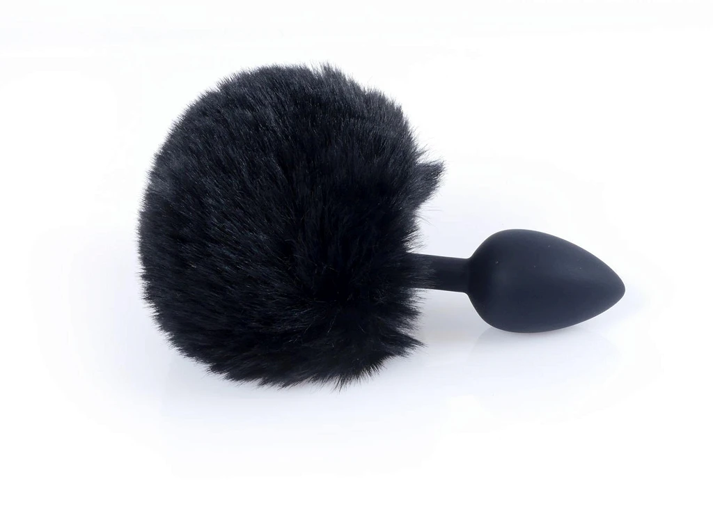 Korek analny Bunny Tail S - z ogonem czarny — zdjęcie 3