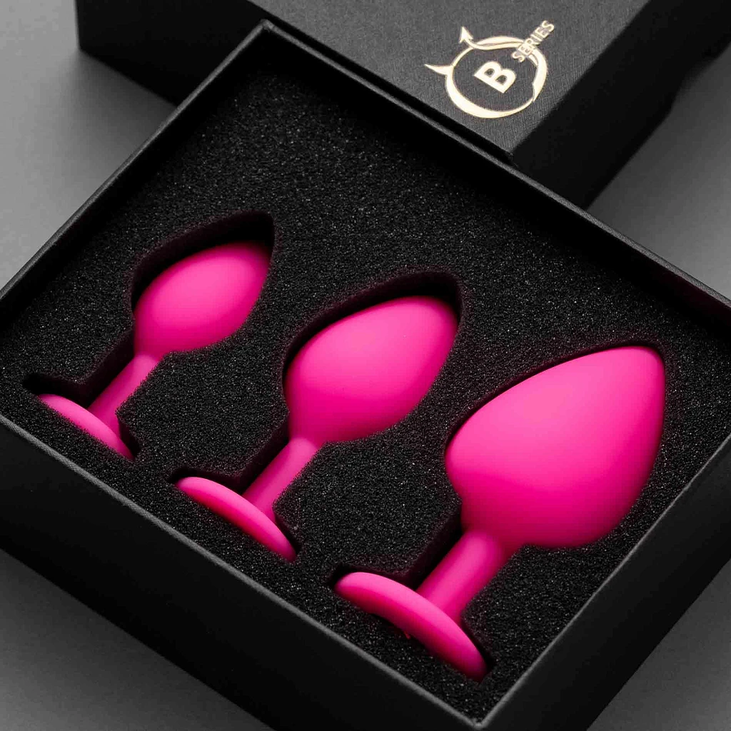 Zestaw silikonowych korków analnych z kryształem – pink, 3 rozmiary — zdjęcie 8