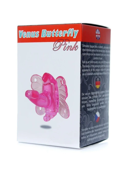 Stymulator Venus Butterfly Pink – wibrujący motylek z paskami — zdjęcie 5