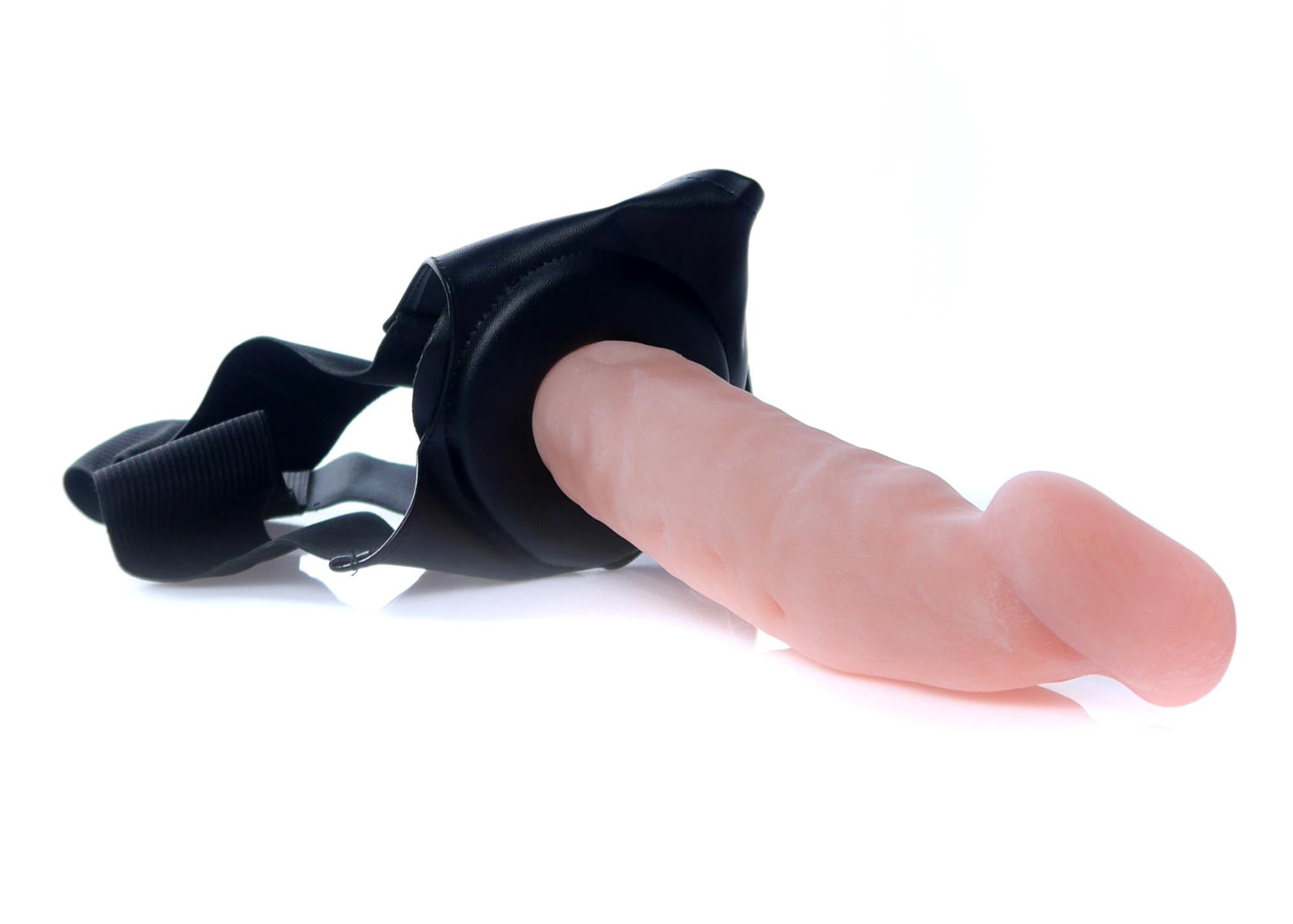 Proteza strap-on z wibracjami - cyberskóra, wydrążona, 20 cm — zdjęcie 6