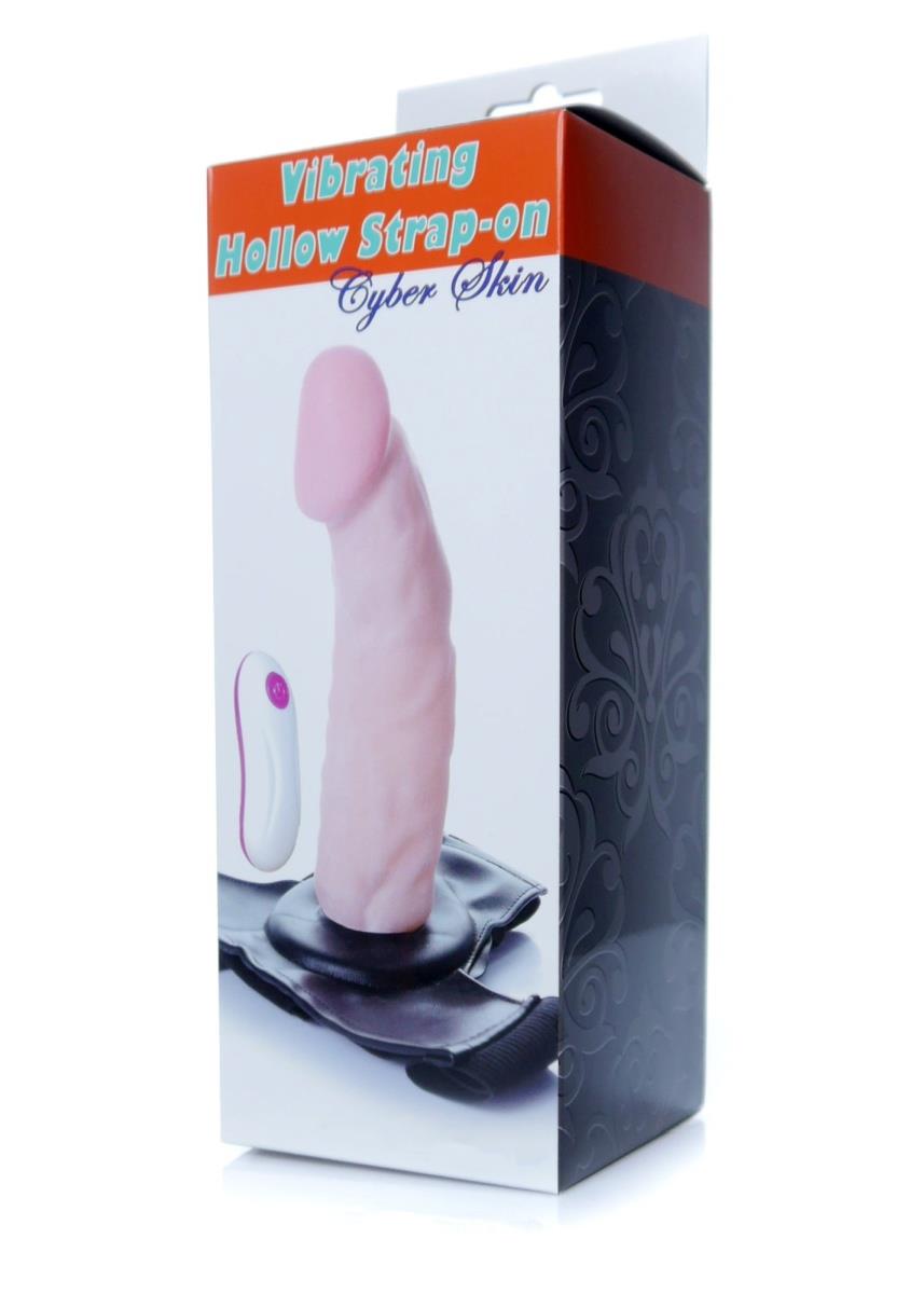 Proteza strap-on z wibracjami - cyberskóra, wydrążona, 20 cm — zdjęcie 8