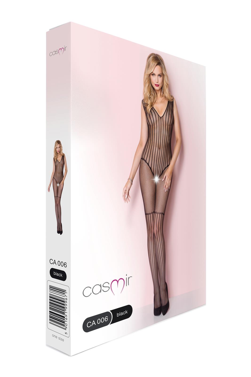 Bodystocking CA006 – czarne, siateczkowe, otwarty krok — zdjęcie 4