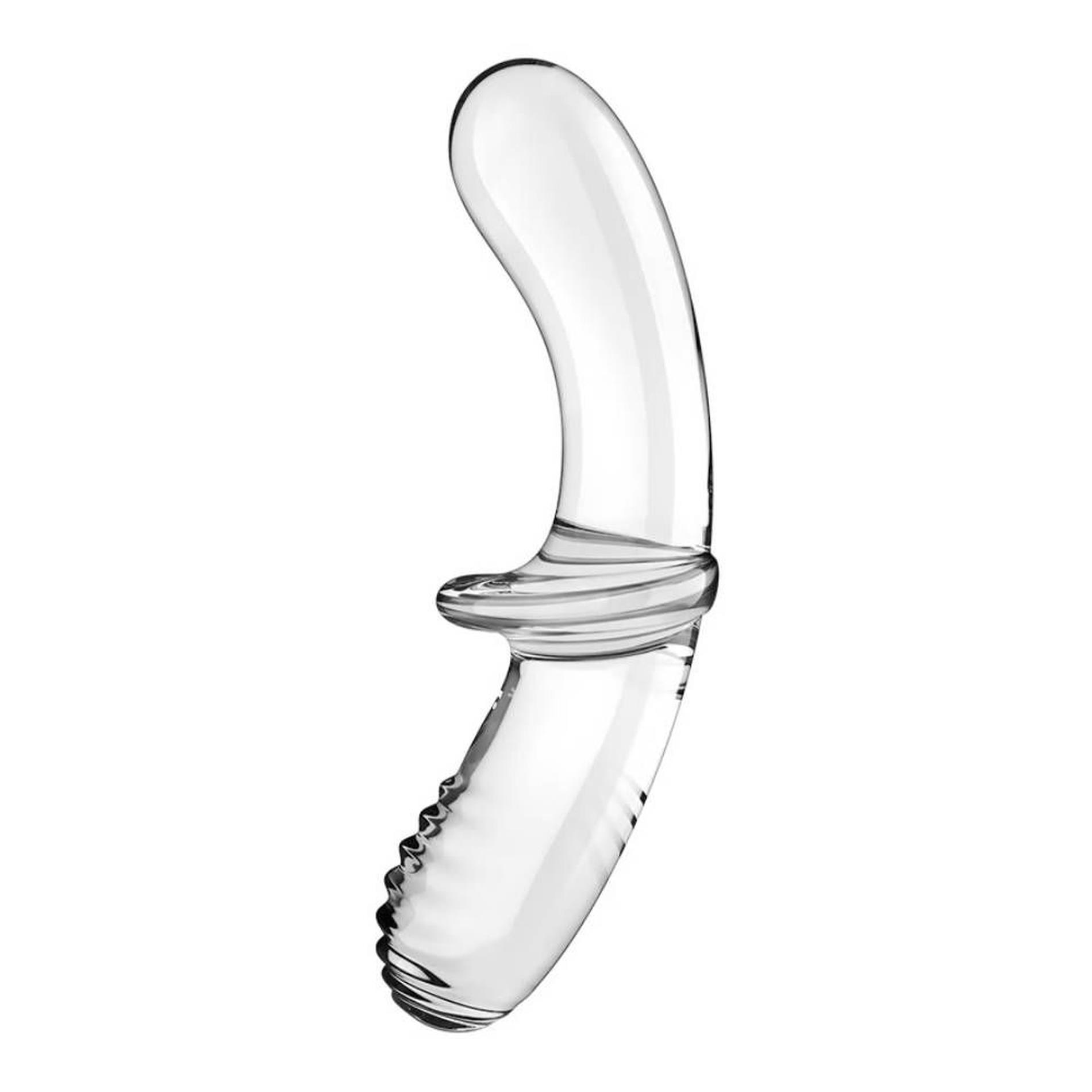 Podwójne dildo Double Crystal – szkło, gładkie i żebrowane — zdjęcie 2