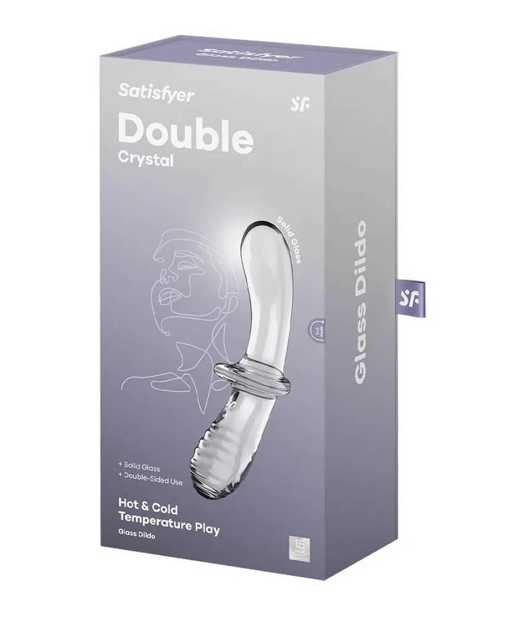 Podwójne dildo Double Crystal – szkło, gładkie i żebrowane — zdjęcie 4