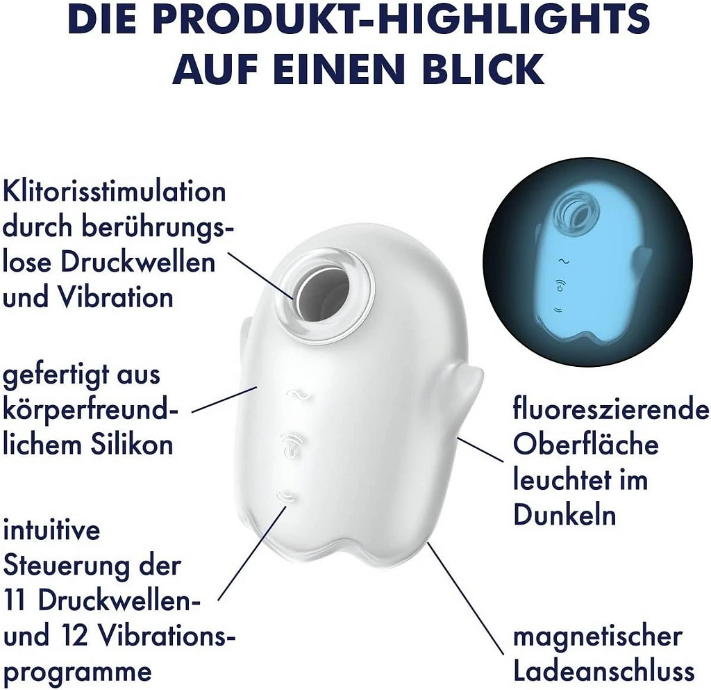Stymulator łechtaczki Glowing Ghost – fale ciśnienia i wibracje — zdjęcie 3