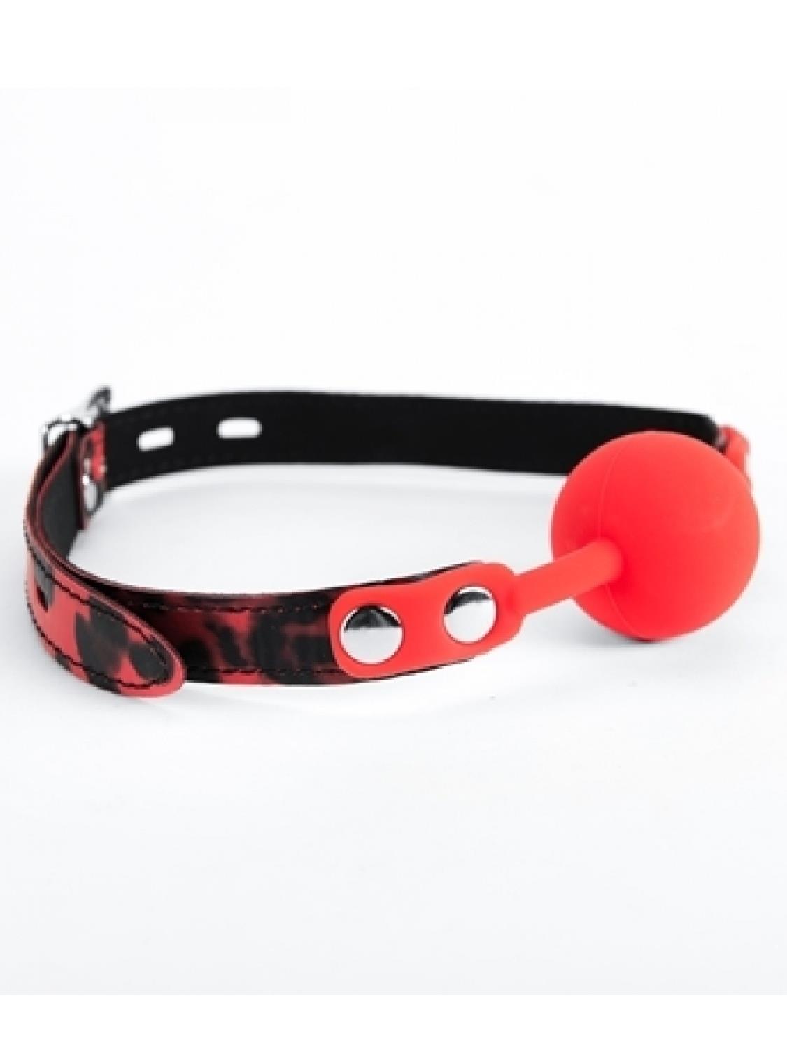 Knebel kulkowy Red Leopard – silikonowy, z zamkiem — zdjęcie 2