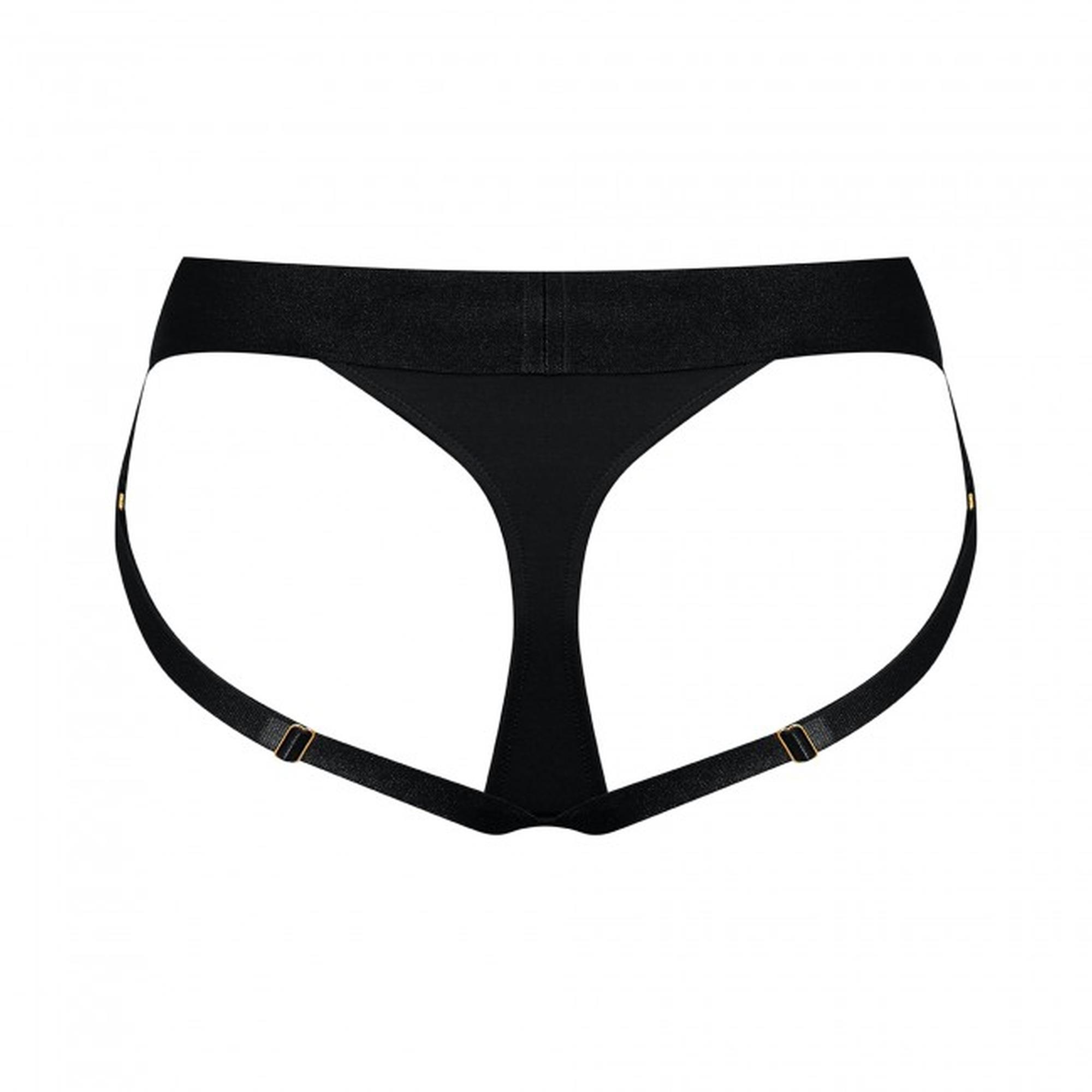 Majtki strap-on z uprzężą – czarne, regulowane podwiązki, XL — zdjęcie 3