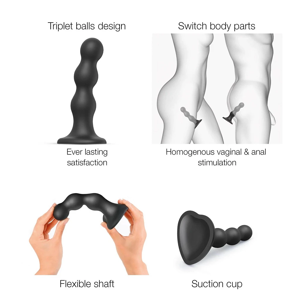 Dildo Plug Balls Noir XXL – 3 kulki, przyssawka, uprząż — zdjęcie 4