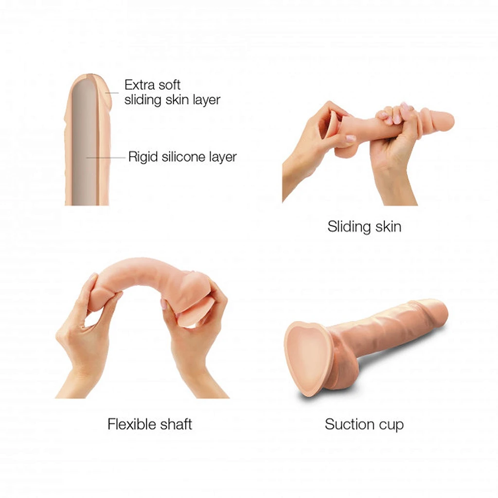 Dildo Sliding Skin Vanilla XL – silikon, podwójna gęstość — zdjęcie 4
