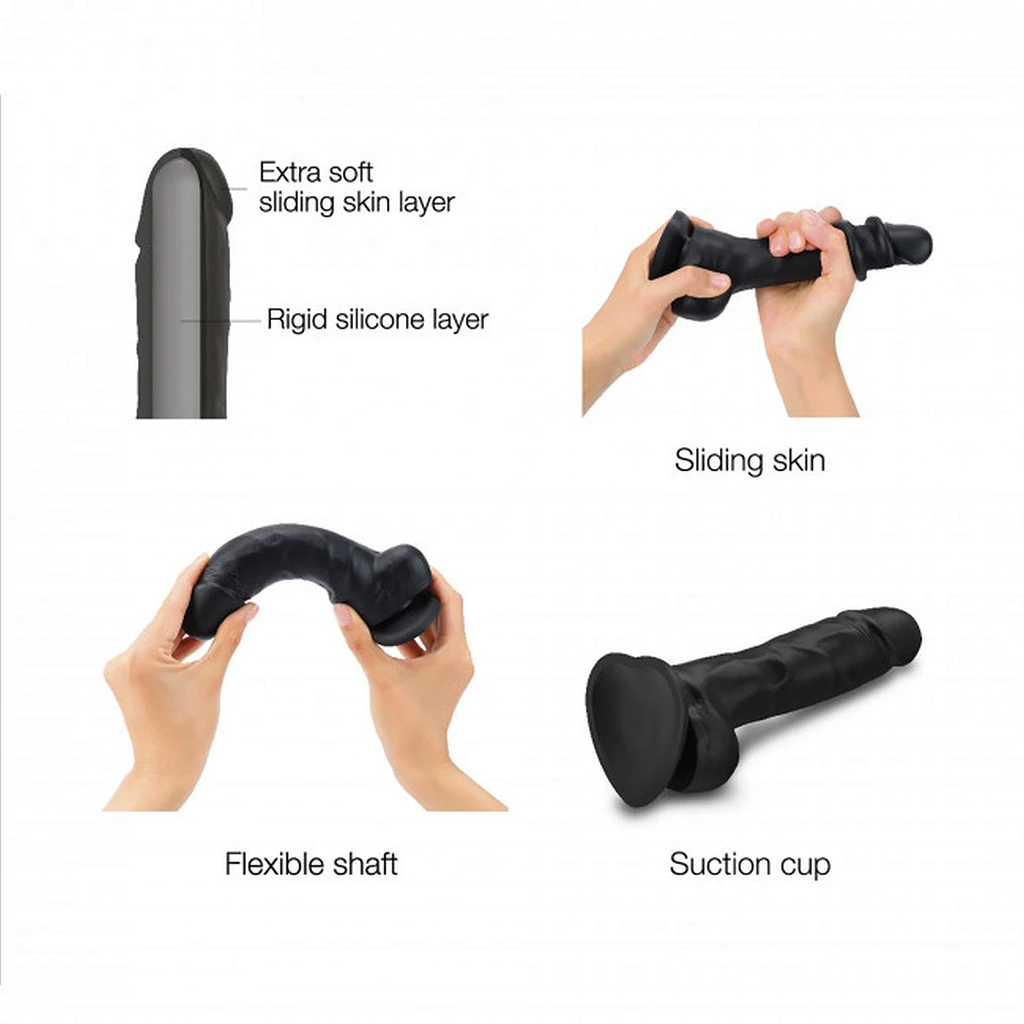 Realistyczne dildo Sliding Skin S – silikon, 17 cm, czarne — zdjęcie 3
