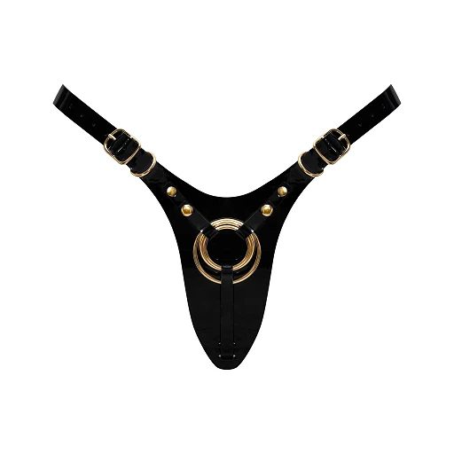 Uprząż strap-on Fabulous – czarny lakier, 3 wymienne pierścienie