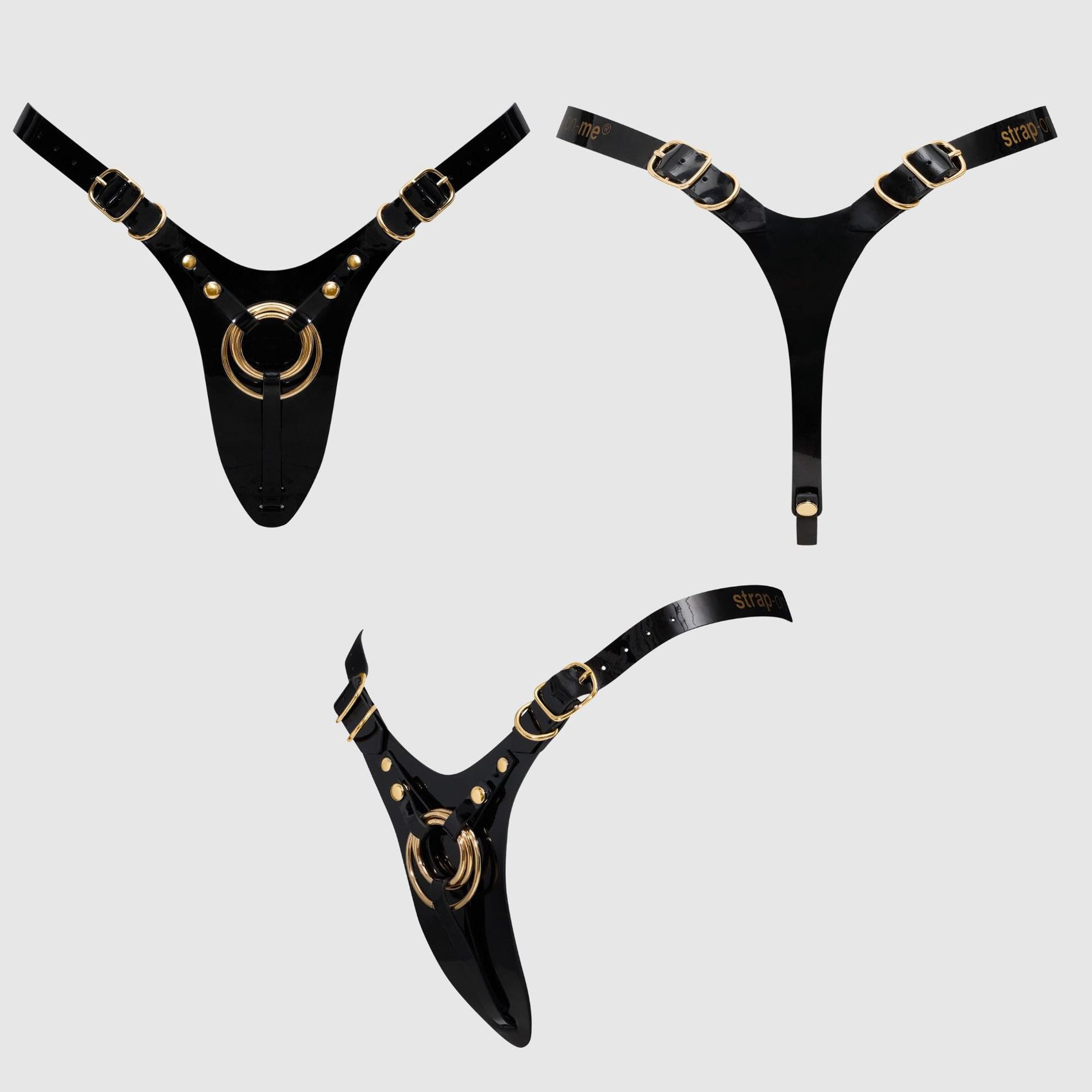 Uprząż strap-on Fabulous – czarny lakier, 3 wymienne pierścienie — zdjęcie 6