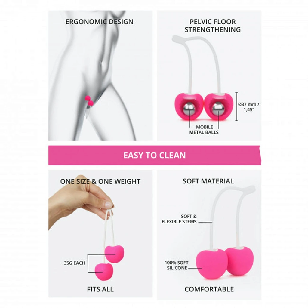 Kulki gejszy CHERRY LOVE - DANGER PINK, silikon — zdjęcie 4