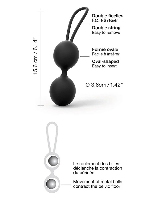 Kulki gejszy Dual Balls Noir – silikonowe, owalne — zdjęcie 3