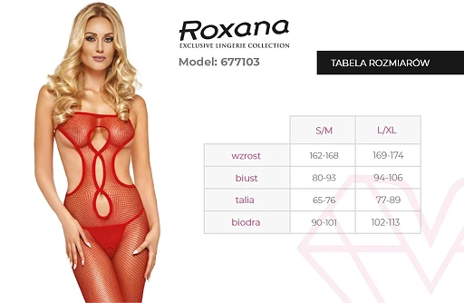 Bodystocking – czerwone, siateczkowe, otwarty krok, L/XL — zdjęcie 5