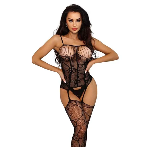 Bodystocking Desire Touch – kwiatowa siateczka, otwarty krok