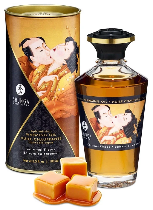Olejek do masażu Shunga Caramel Kisses – rozgrzewający, 100 ml — zdjęcie 3