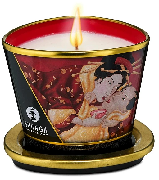 Świeca do masażu Romance – truskawka i wino musujące, 170 ml