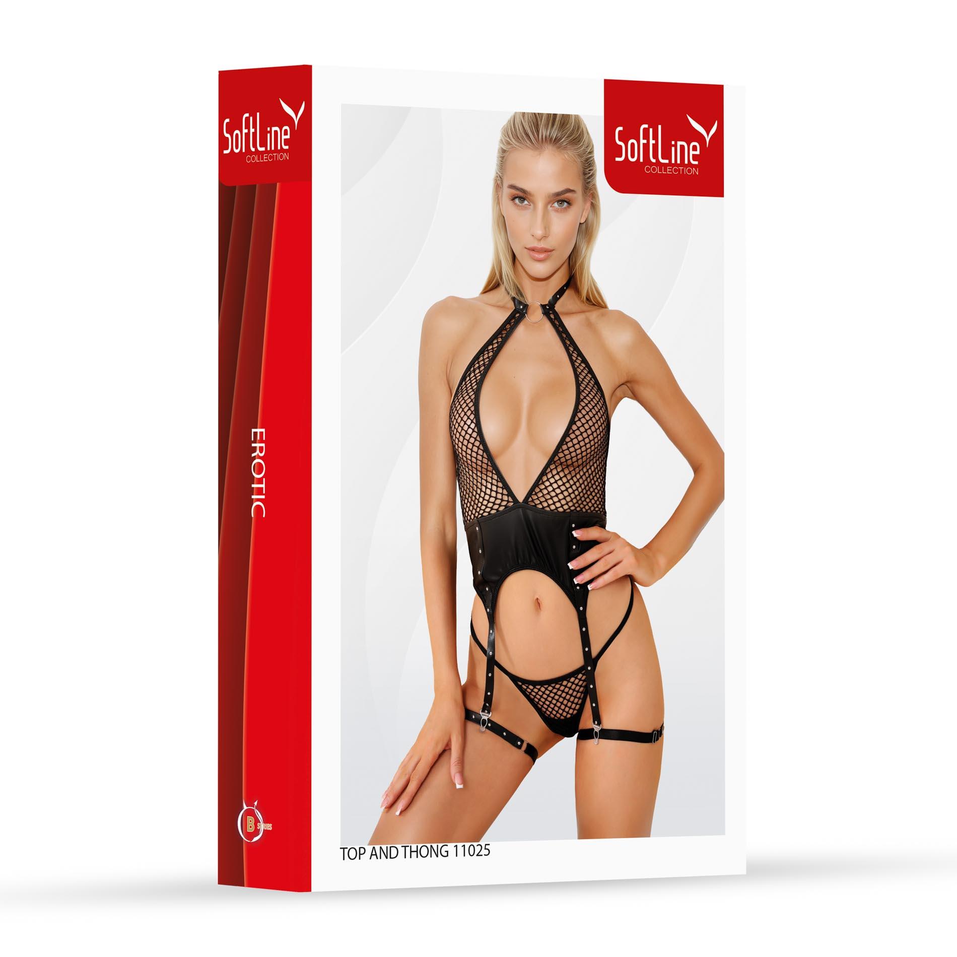 Komplet top i stringi 11025 – czarny, siateczkowy, L — zdjęcie 3