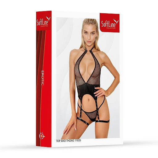 Komplet top i stringi 11025 – czarny, siateczkowy, L — zdjęcie 3