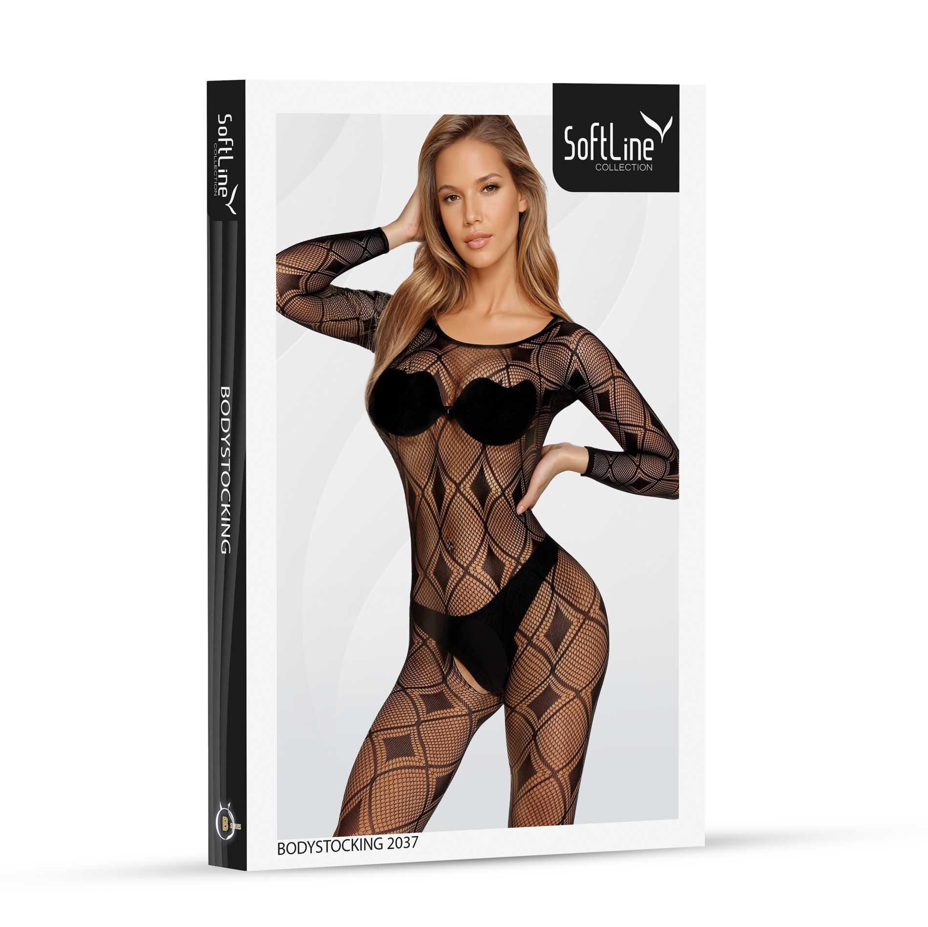 Bodystocking SoftLine 2037 - czarne siateczkowe OneSize — zdjęcie 3