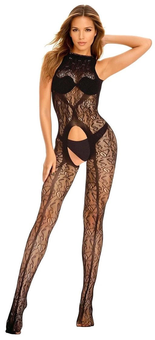 Bodystocking SoftLine 2038 - czarny ażurowy OneSize