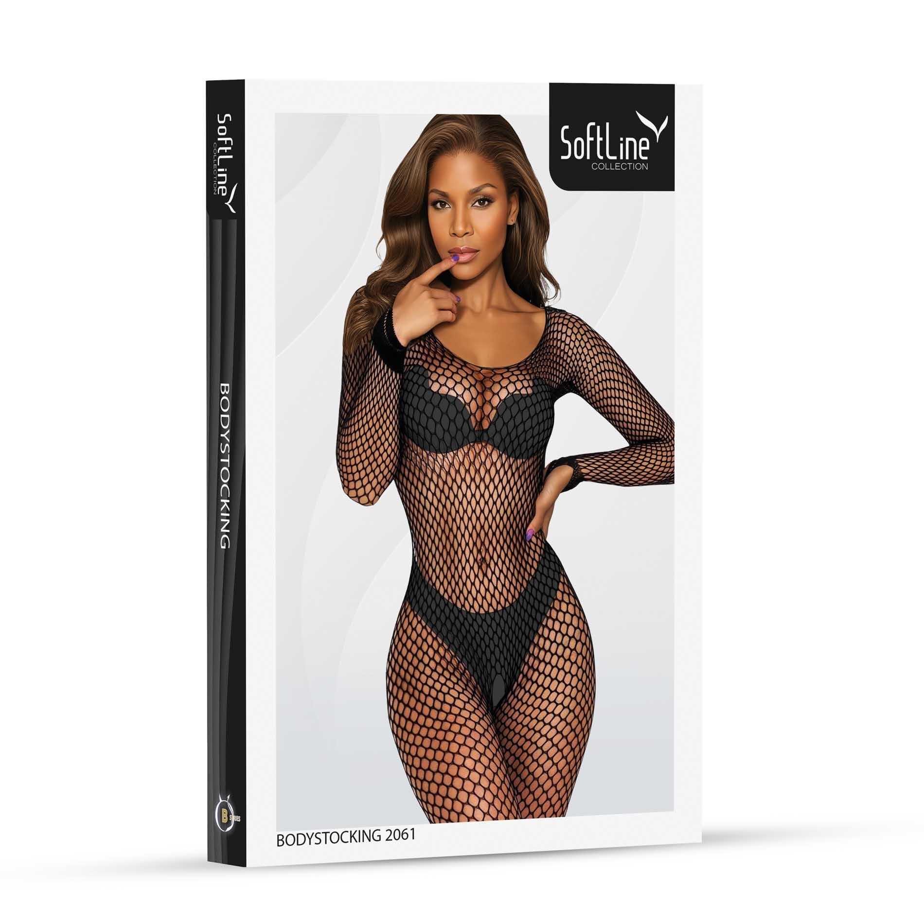 Bodystocking SoftLine 2061 - czarny z dużej siateczki — zdjęcie 3