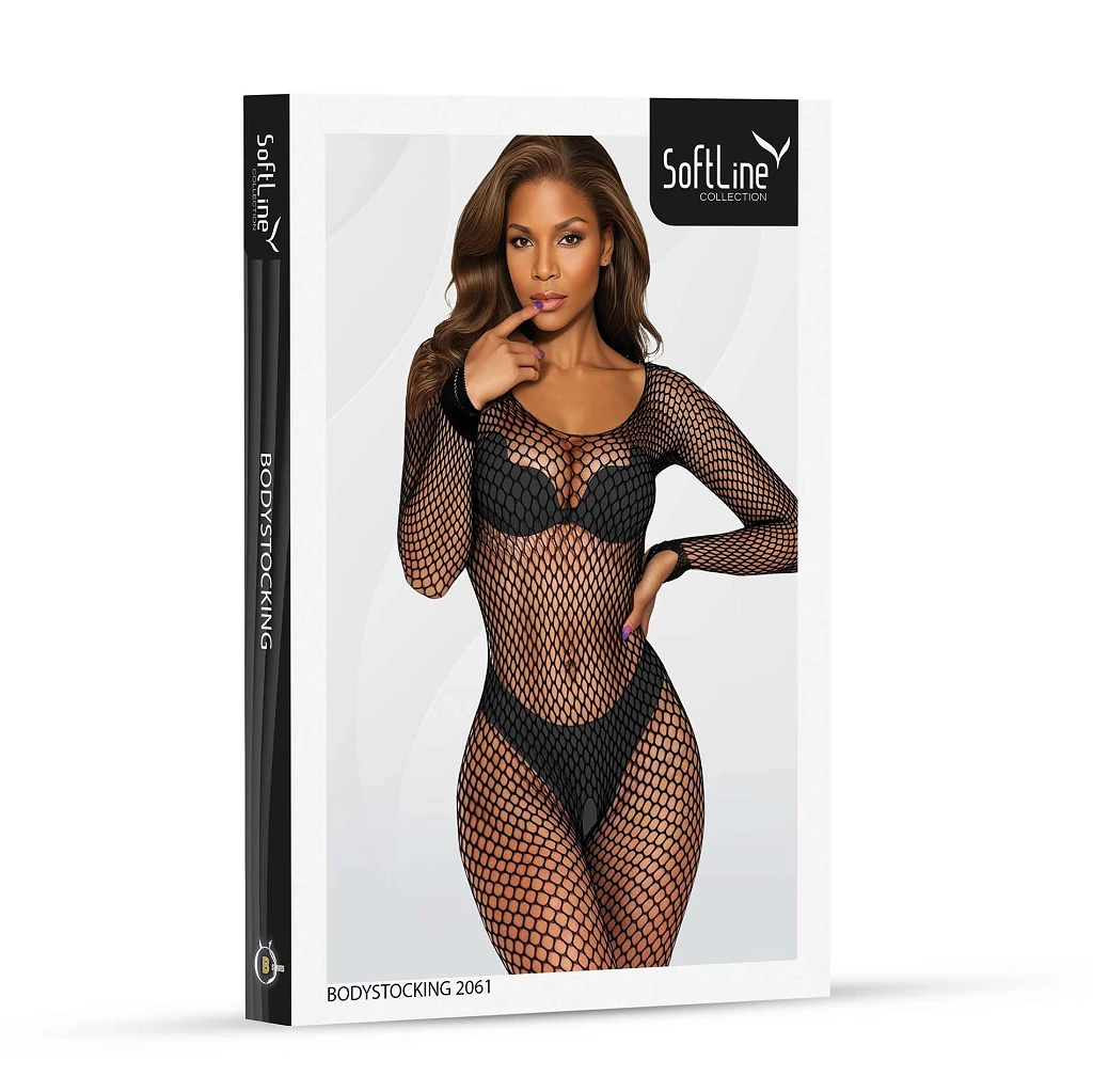 Bodystocking SoftLine 2061 - czarny z dużej siateczki — zdjęcie 3