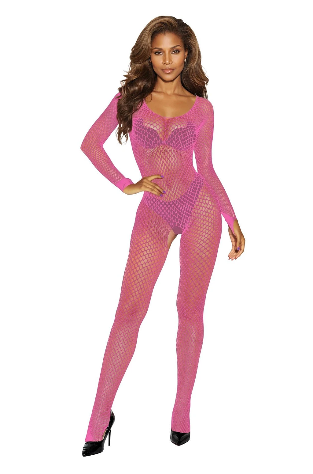 Bodystocking 2061 - różowy siateczka OneSize