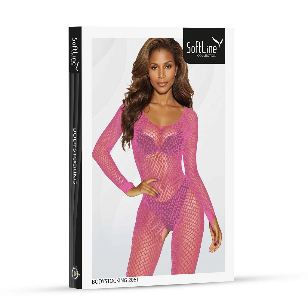 Bodystocking 2061 - różowy siateczka OneSize — zdjęcie 3