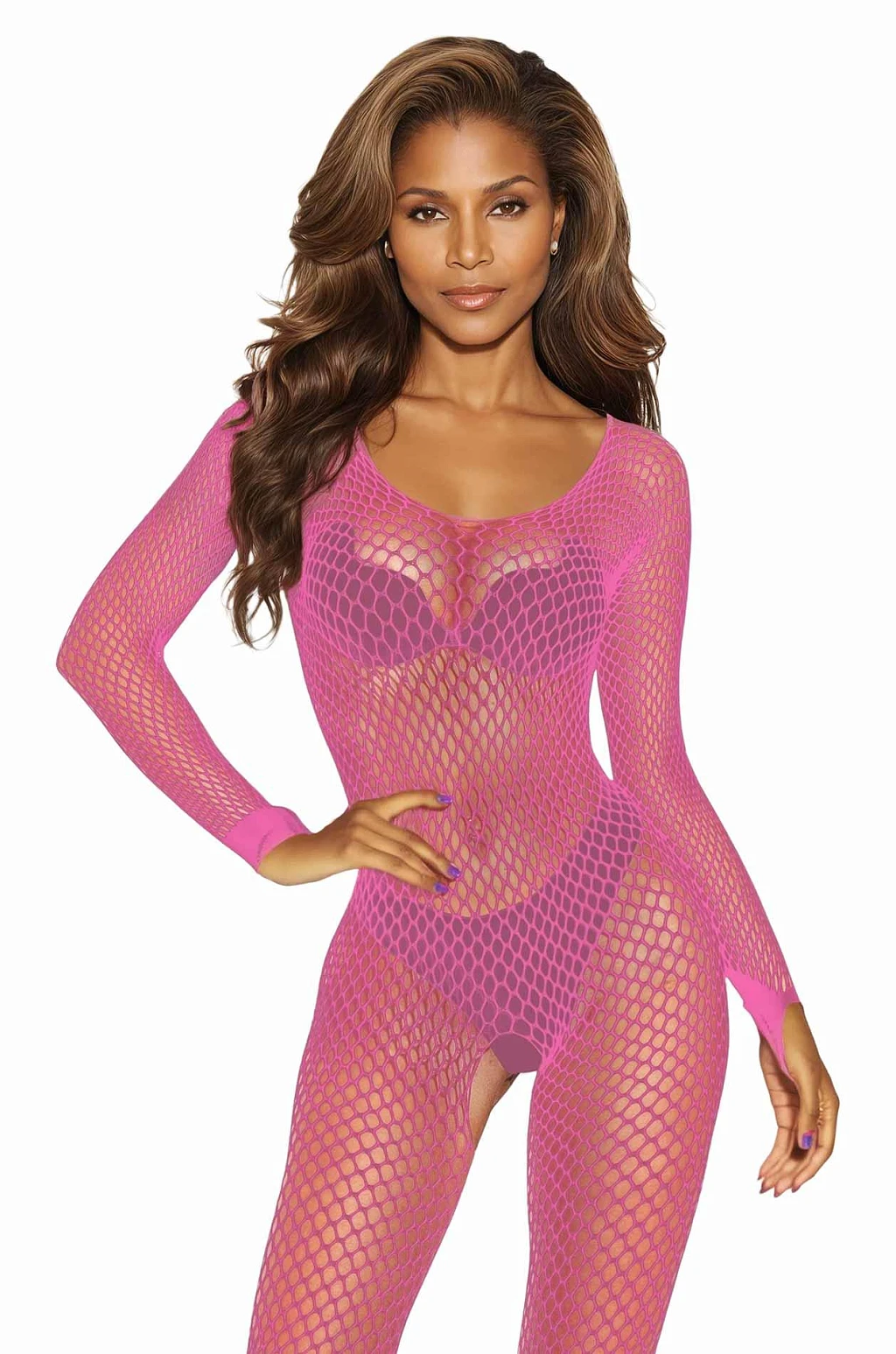 Bodystocking 2061 - różowy siateczka OneSize — zdjęcie 6