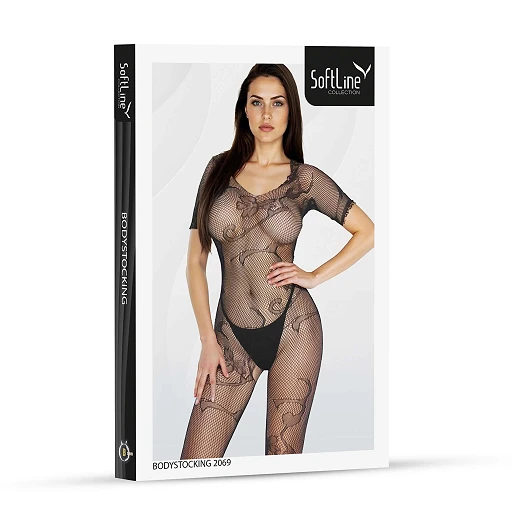 Bodystocking – czarne, siateczkowe, kwiatowy wzór, One Size — zdjęcie 3