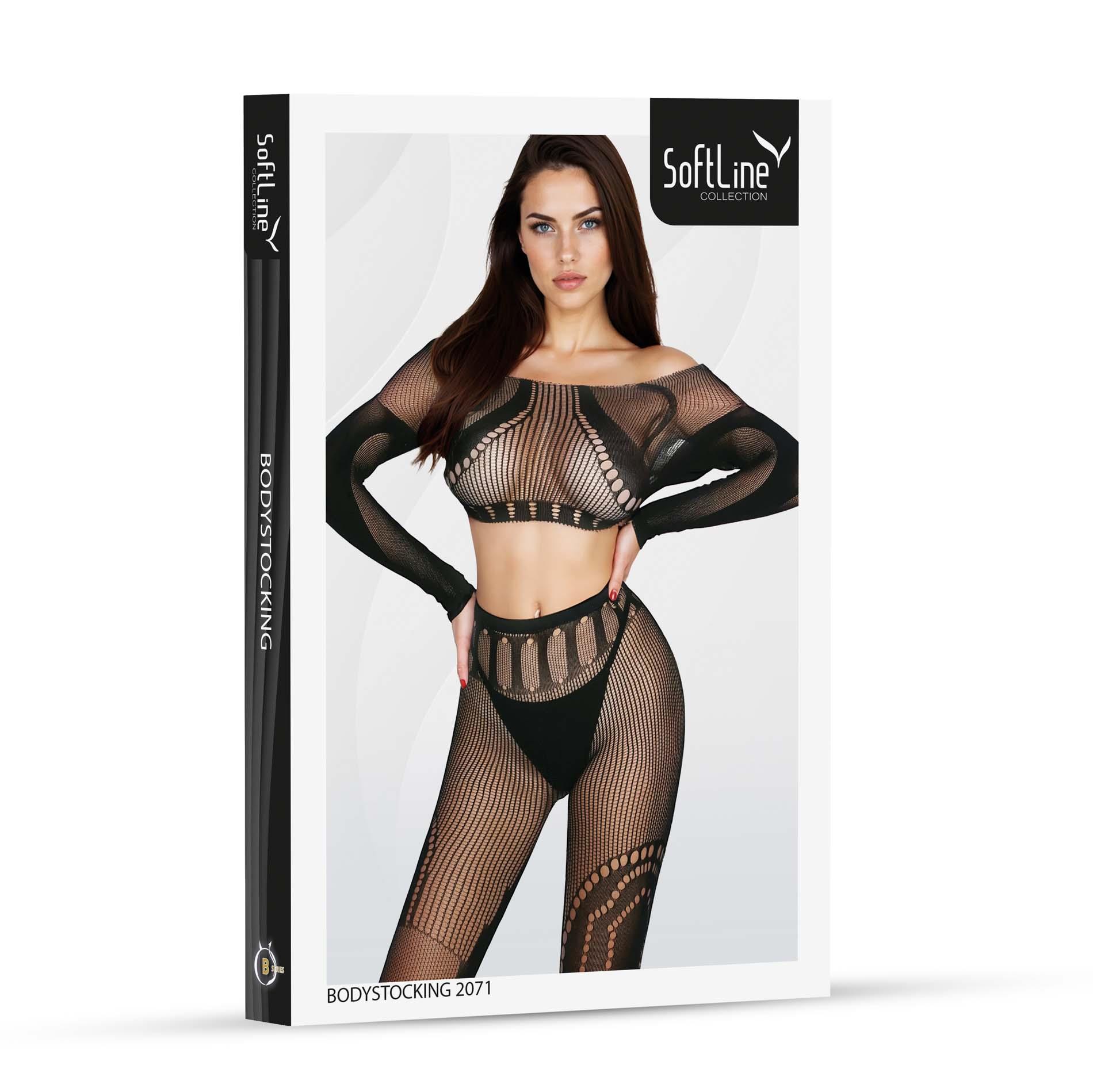 Bodystocking 2071 – czarne, siateczkowe, komplet 2‑częściowy, One Size — zdjęcie 3