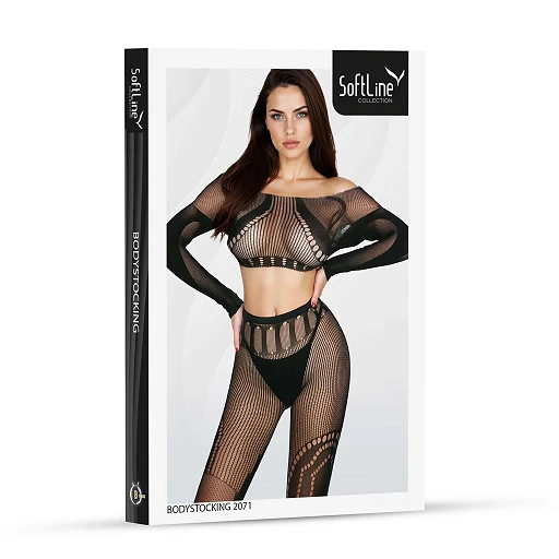 Bodystocking 2071 – czarne, siateczkowe, komplet 2‑częściowy, One Size — zdjęcie 3