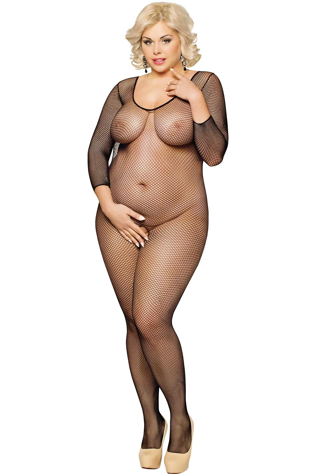 Bodystocking Netty - czarny siateczka XL-3XL