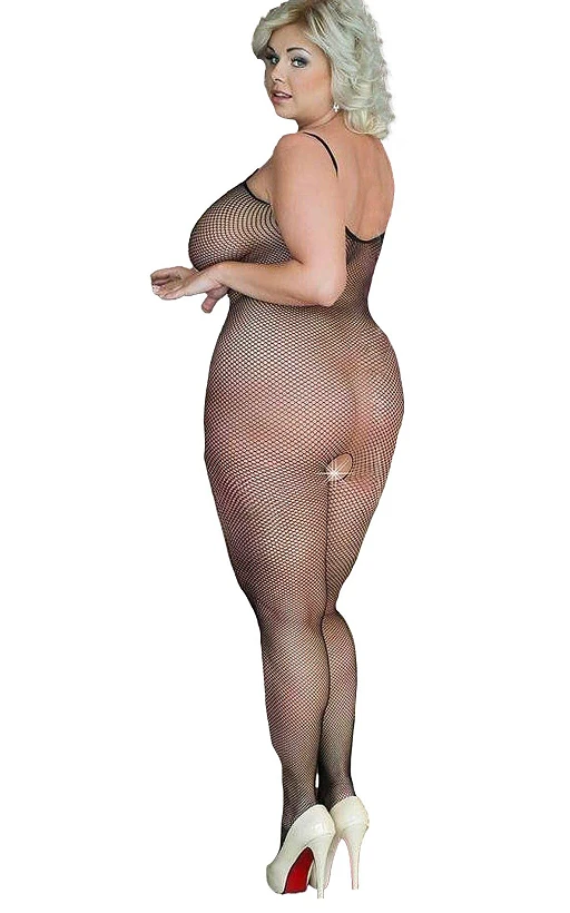 Bodystocking Grid – czarne, siateczkowe, plus size, XL-3XL