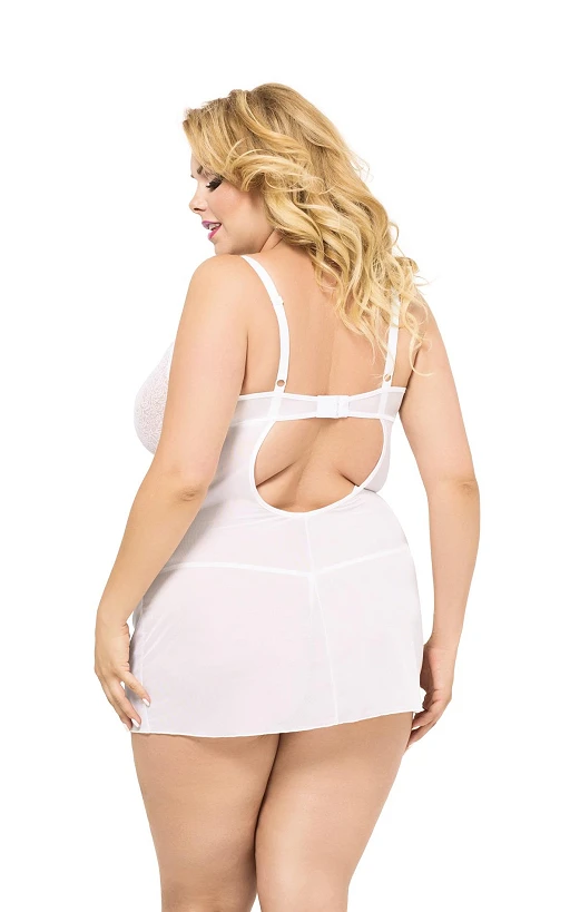 Koszulka babydoll Laura – biała, koronka i siateczka, XL — zdjęcie 2