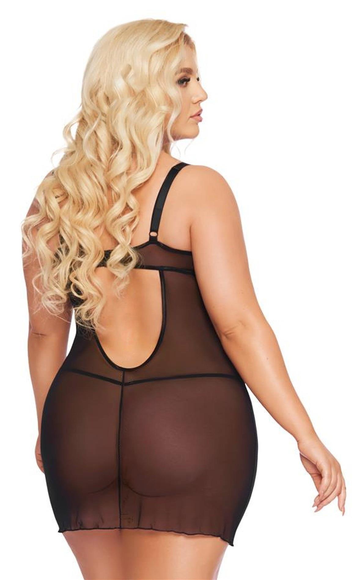 Koszulka babydoll – czarna, koronkowe wstawki, 3XL — zdjęcie 1