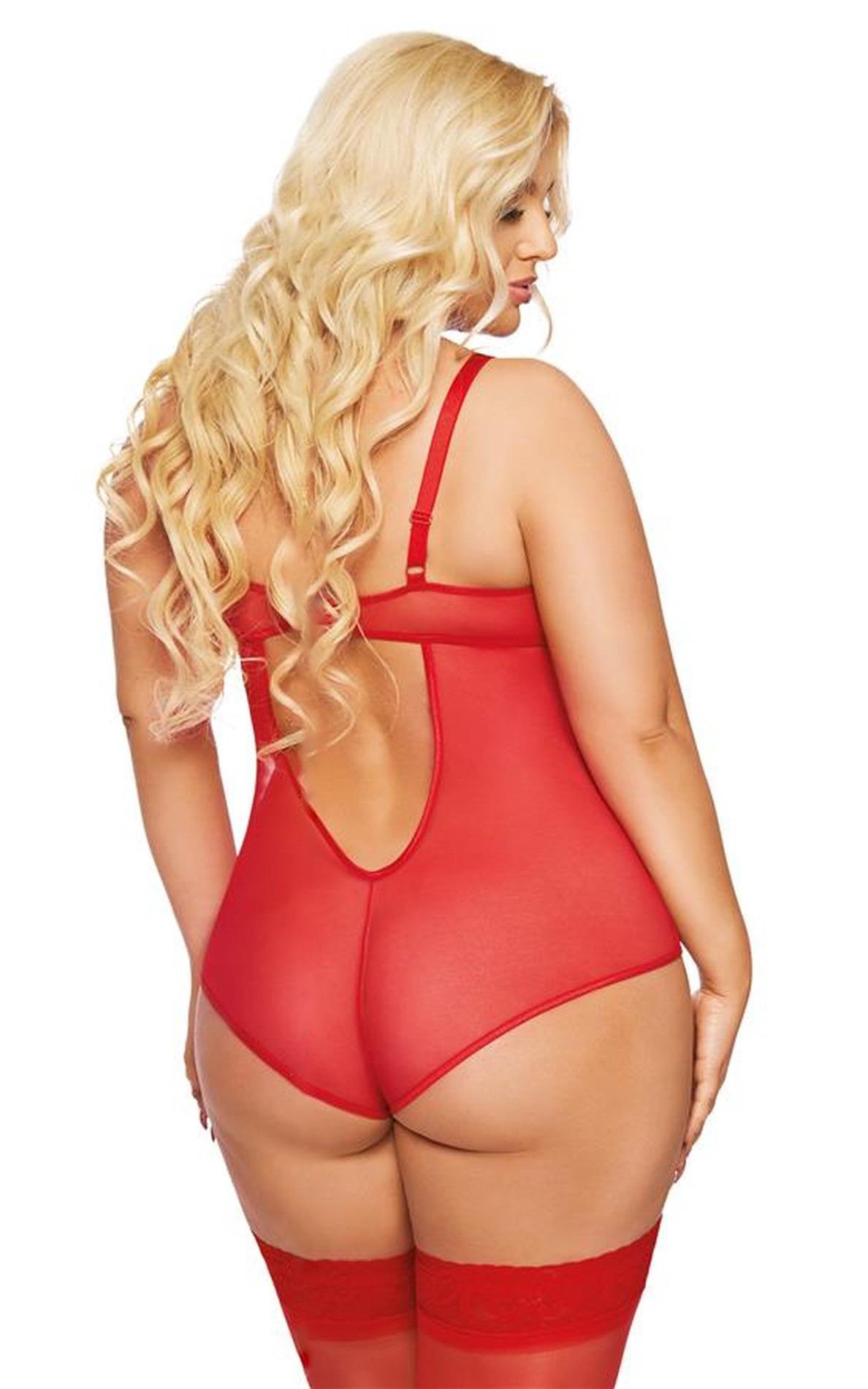 Body – czerwone, koronkowe, paseczki na dekolcie, XL — zdjęcie 1