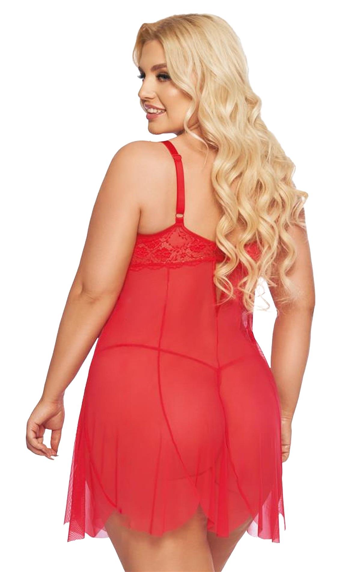 Koszulka babydoll Carla – czerwona, koronka, 3XL — zdjęcie 1