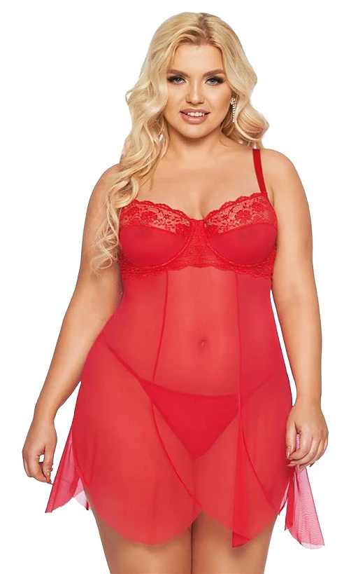Koszulka babydoll Carla – czerwona, koronka, 3XL — zdjęcie 2