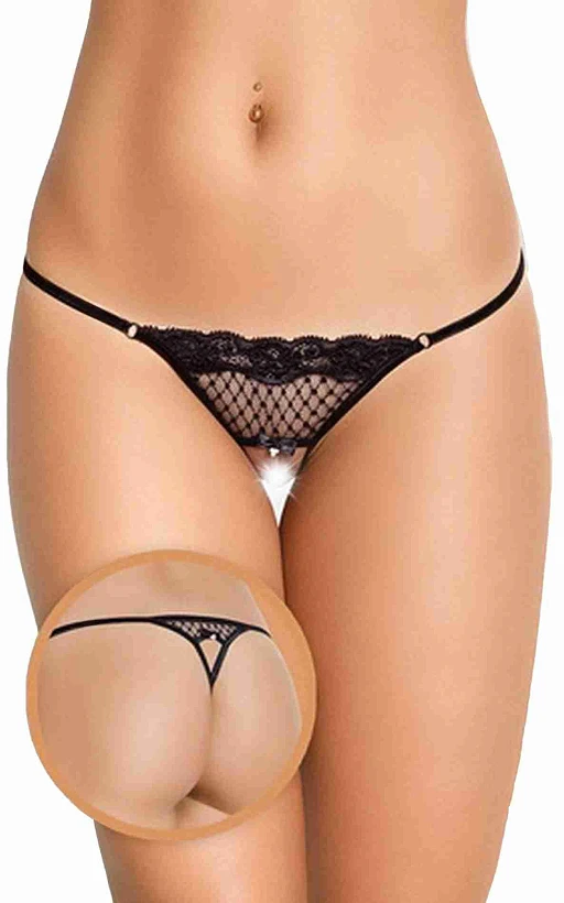 Stringi 2415 – czarne, koronkowe, S/L