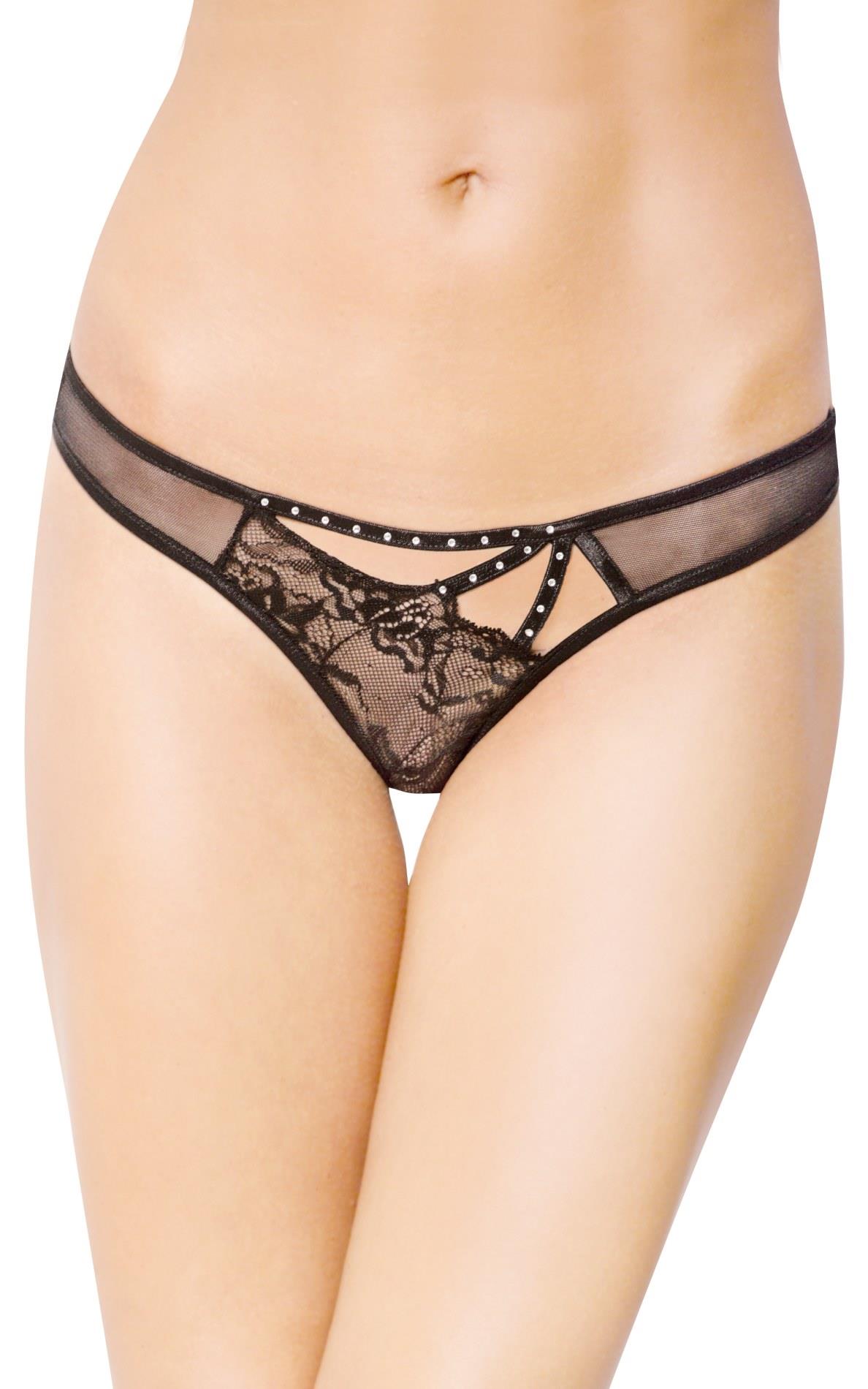 Stringi – czarne, koronka i tiul, M/L — zdjęcie 1