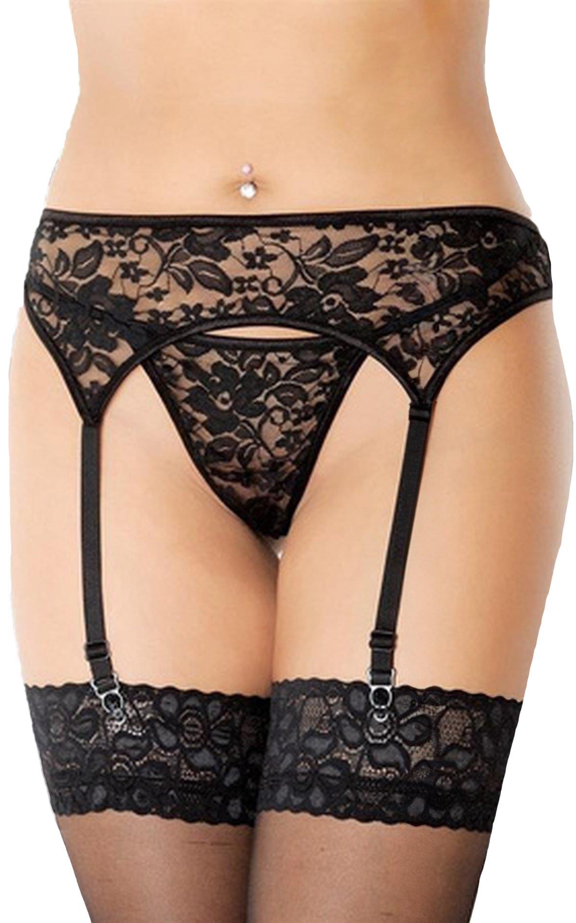 Pas do pończoch z koronką, czarny, M/L — zdjęcie 1