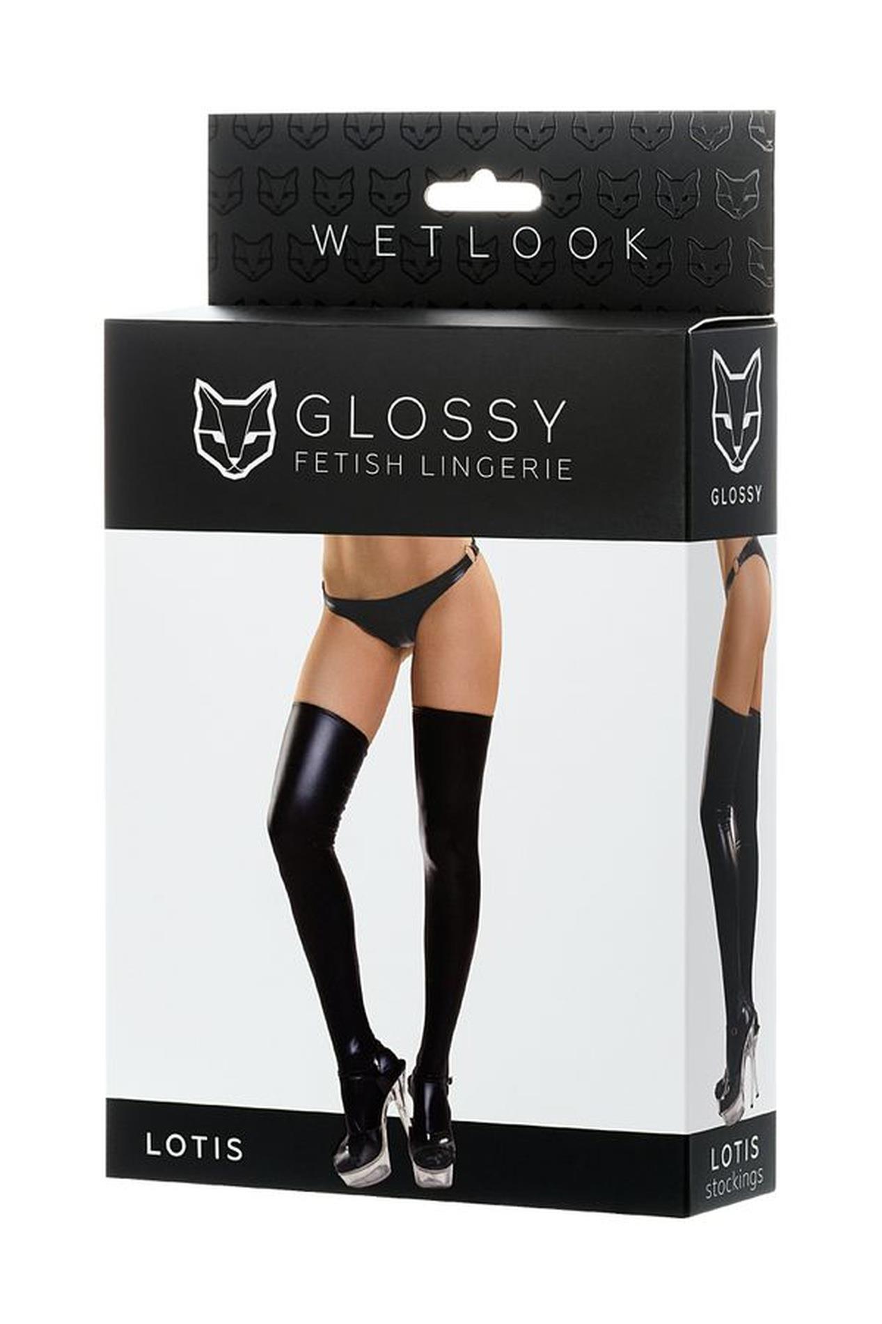 Pończochy wetlook LOTIS – czarne, połyskujące, M — zdjęcie 3