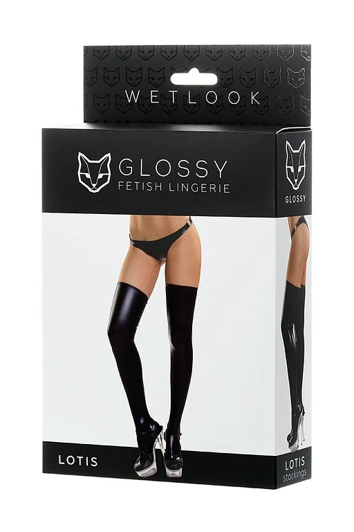 Pończochy wetlook LOTIS – czarne, połyskujące, M — zdjęcie 3