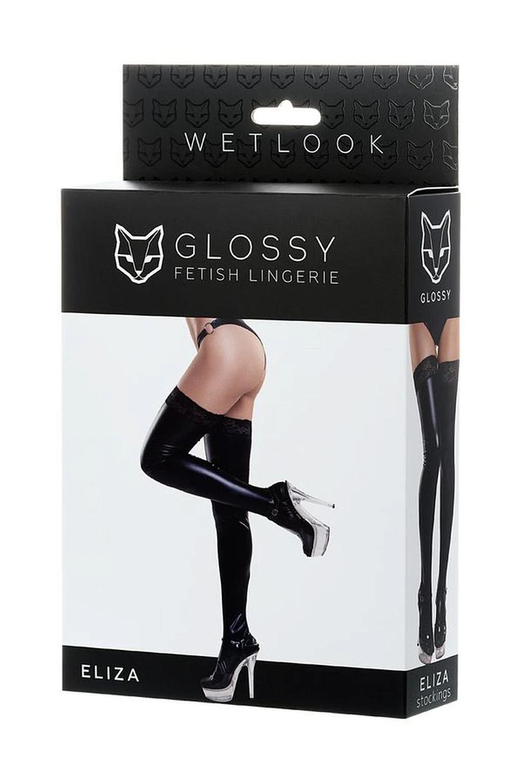 Pończochy Eliza - czarne Wetlook z koronką L — zdjęcie 3