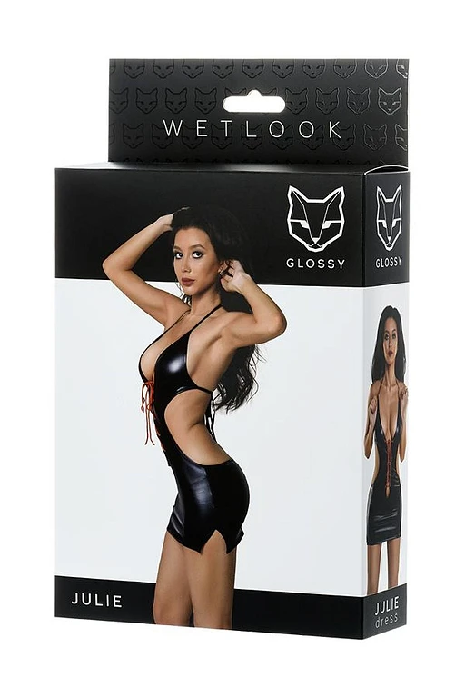 Sukienka wetlook Julie – czarna, głęboki dekolt, S — zdjęcie 4