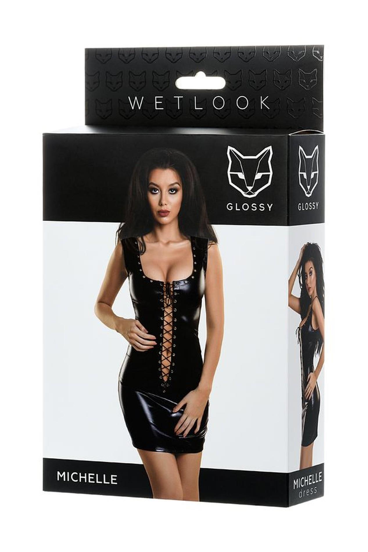 Sukienka wetlook Michelle – czarna, sznurowania przód/tył, M — zdjęcie 4