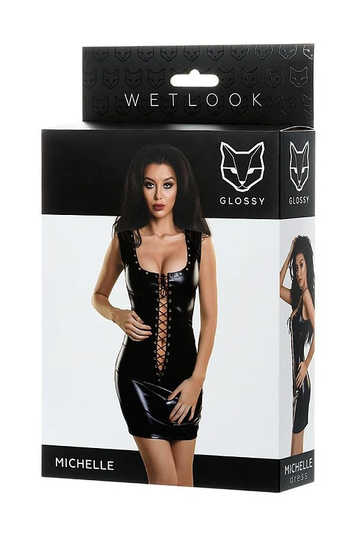 Sukienka wetlook Michelle – czarna, sznurowana, S — zdjęcie 4